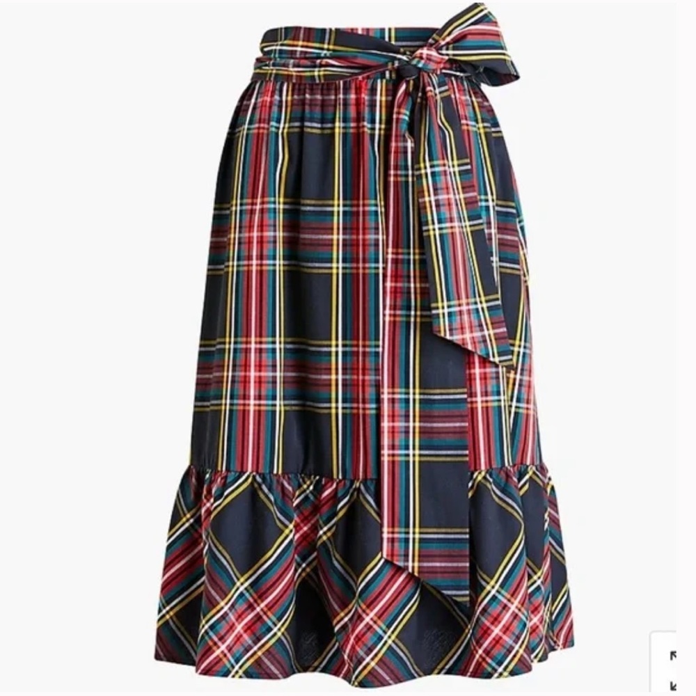 J. CREW Skirt Tartan Plaid Big Bow Ruffle A-line Red Black - size 4
